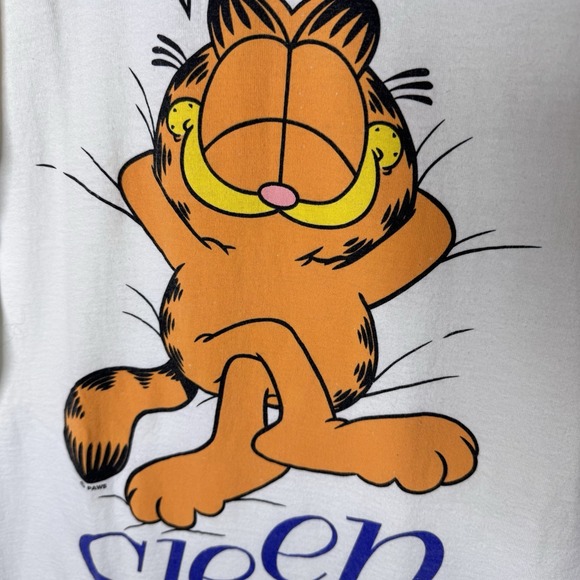 Vintage Garfield Cat Sleepshirt Nightgown One Size White Retro Nap 100% Cotton - Picture 3 of 11